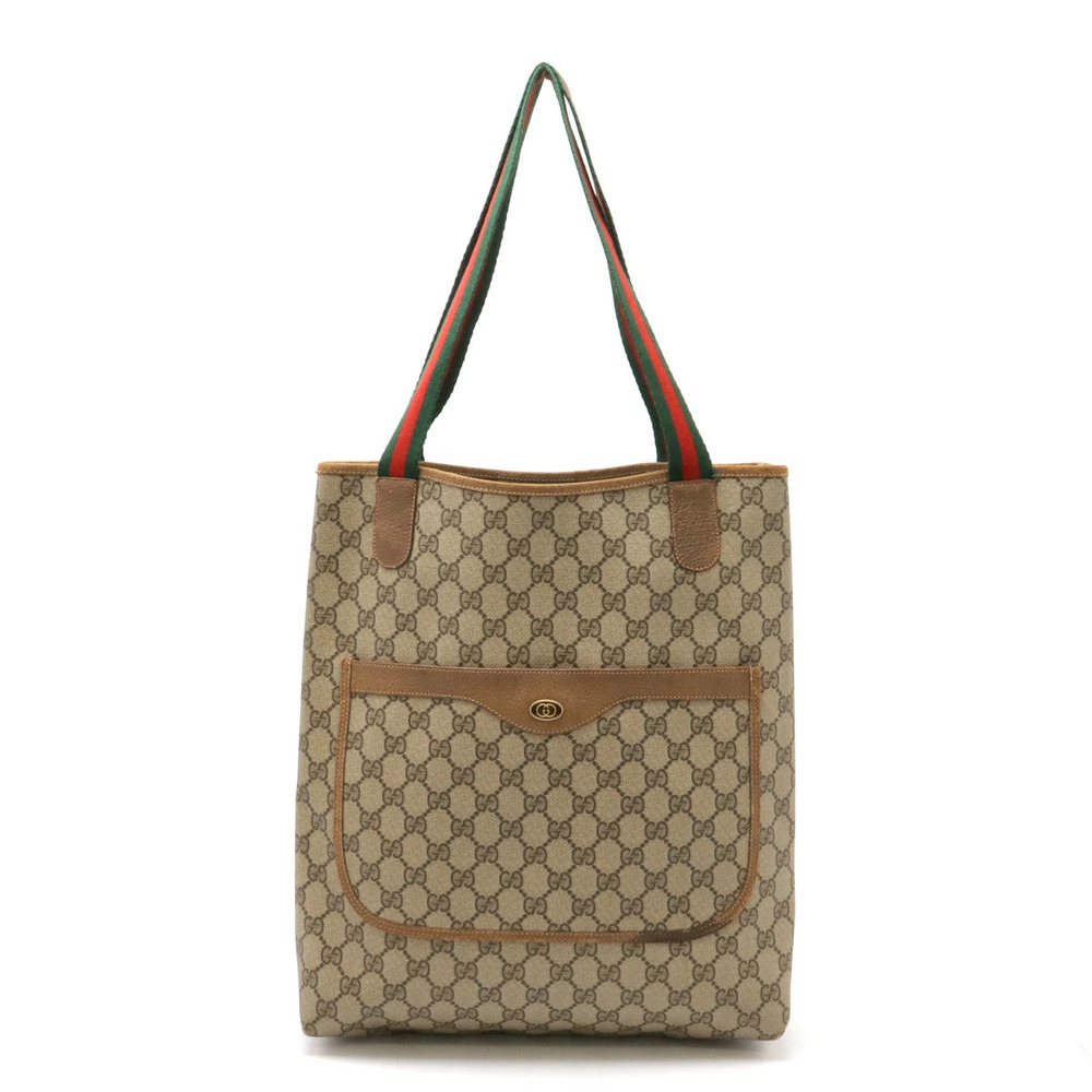 Gucci GG Plus Sherry Tote Bag Shoulder Vertical Leather Beige Cream Brown